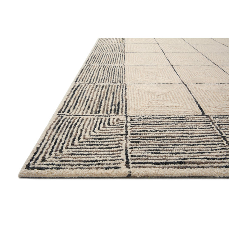 Handmade Cream Diamond Tufted Wool Rectangular Area Rug