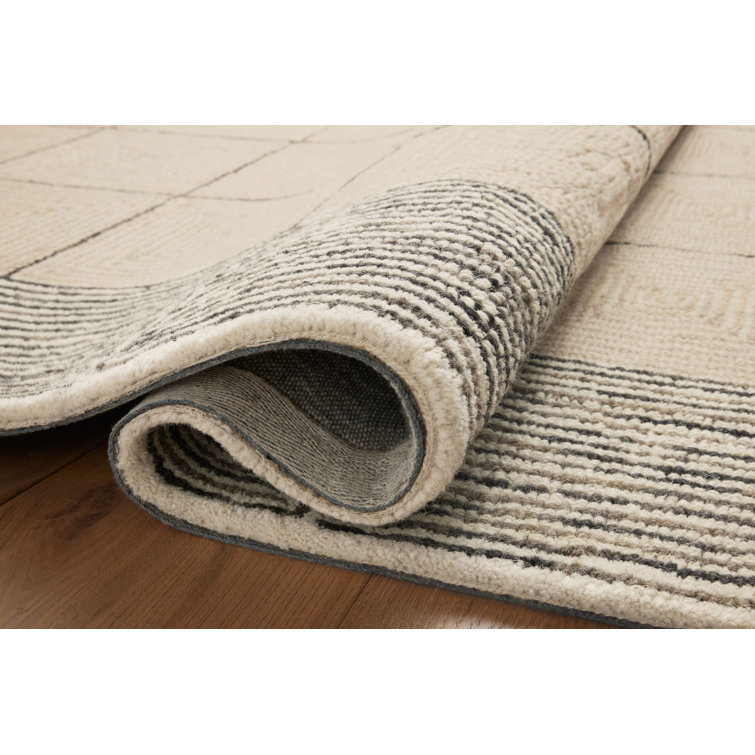 Handmade Cream Diamond Tufted Wool Rectangular Area Rug
