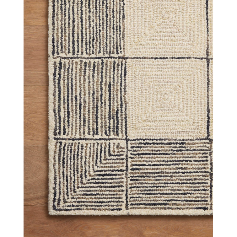 Handmade Cream Diamond Tufted Wool Rectangular Area Rug