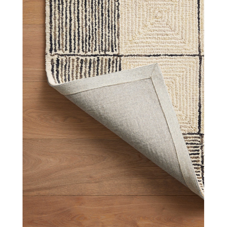 Handmade Cream Diamond Tufted Wool Rectangular Area Rug