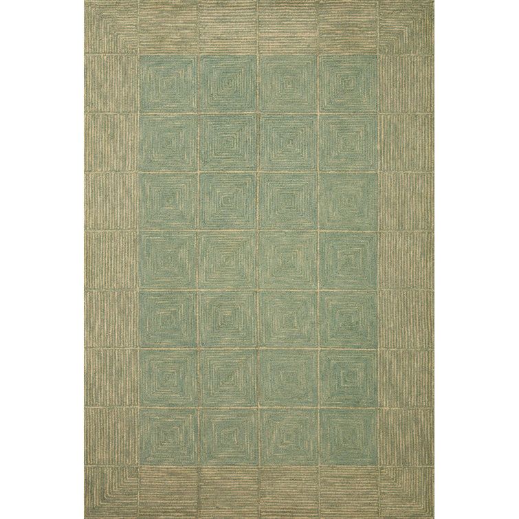 Transitional Handmade Tufted Wool Area Rug in Green - 11'6" x 15'
