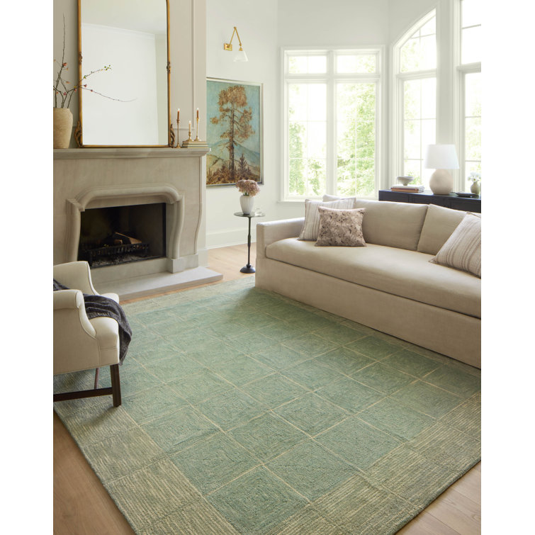 Transitional Handmade Tufted Wool Area Rug in Green - 11'6" x 15'