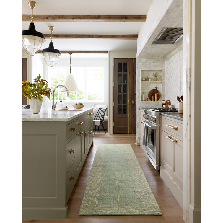 Francis Green and Natural Wool Diamond Pattern Runner Rug