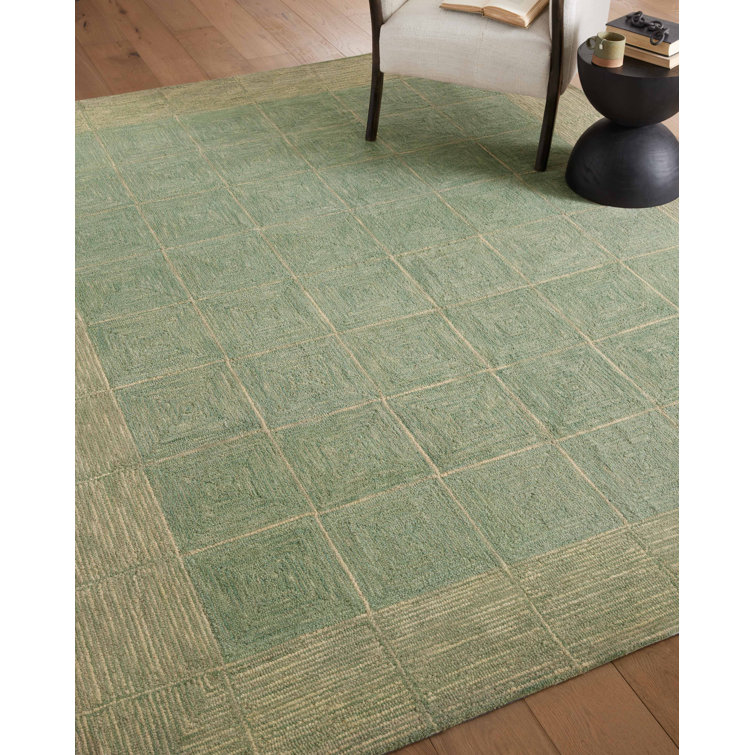 Transitional Handmade Tufted Wool Area Rug in Green - 11'6" x 15'