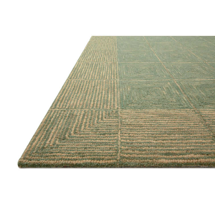 Transitional Handmade Tufted Wool Area Rug in Green - 11'6" x 15'