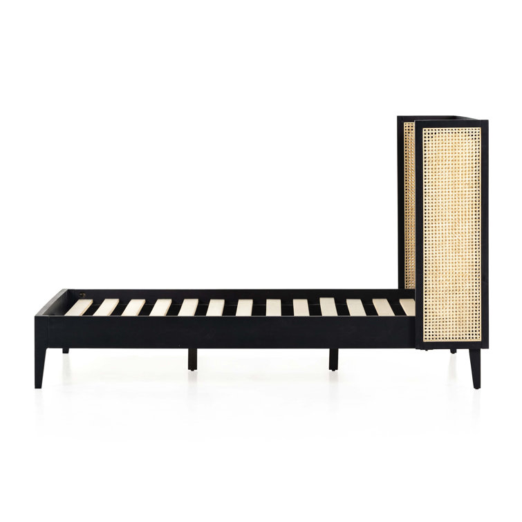 Contemporary King Panel Bed with Tufted Cane Headboard