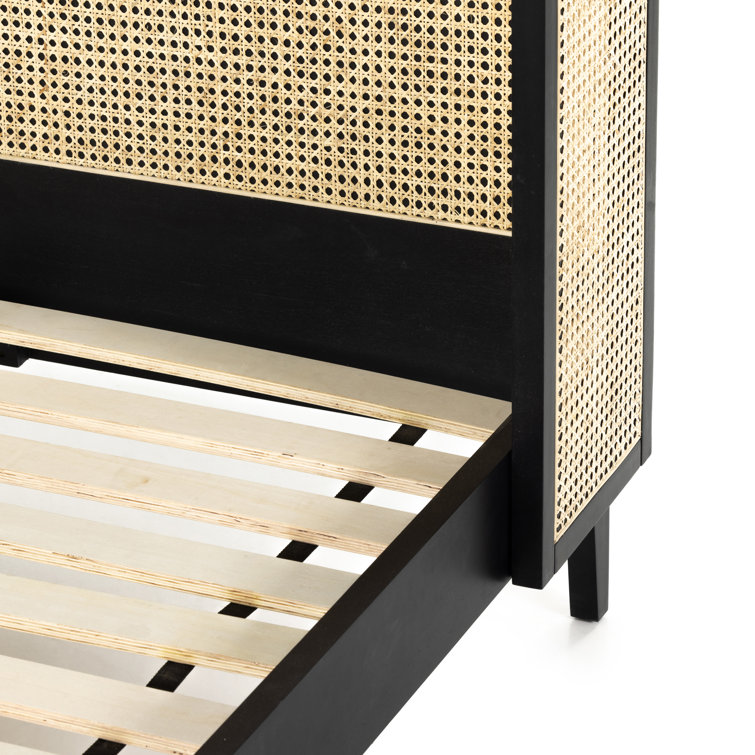 Contemporary King Panel Bed with Tufted Cane Headboard