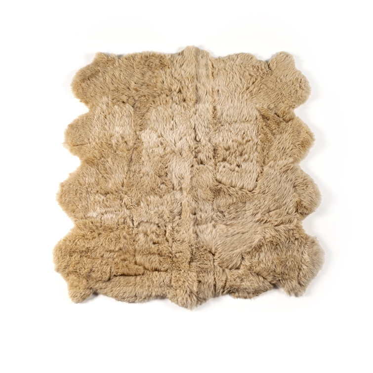 Hand-Knotted Beige Sheepskin Round Cowhide Rug