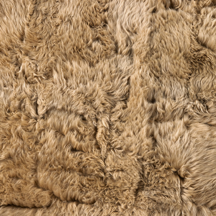 Hand-Knotted Beige Sheepskin Round Cowhide Rug