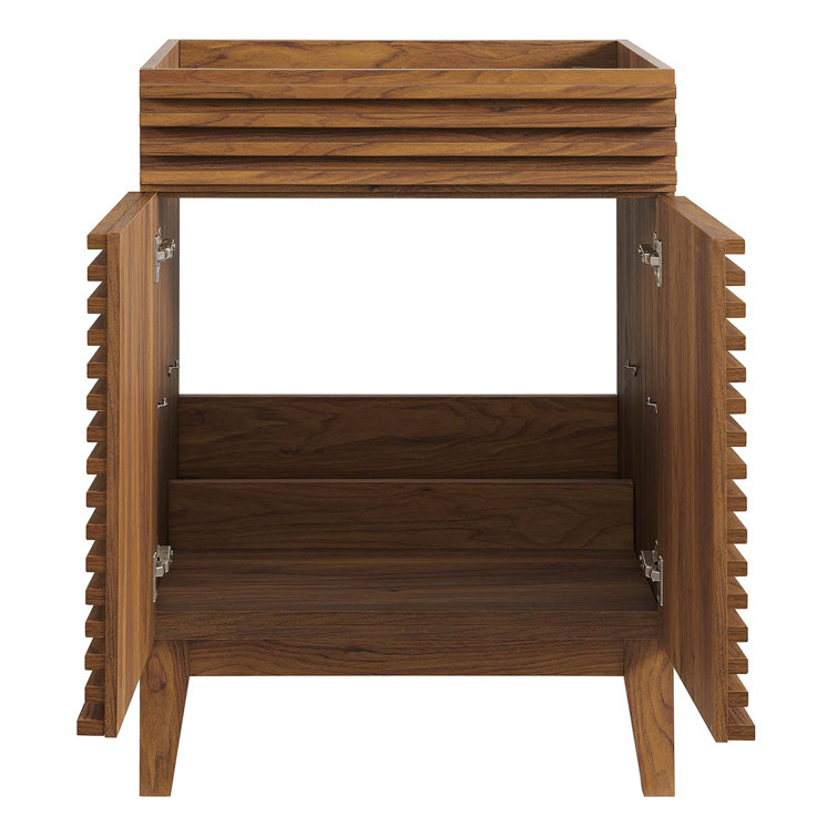 Mid-Century Modern Render 24" Walnut Grain Bathroom Vanity Cabinet