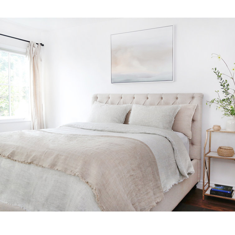 Laurel Blush Linen Throw Blanket with Frayed Edges