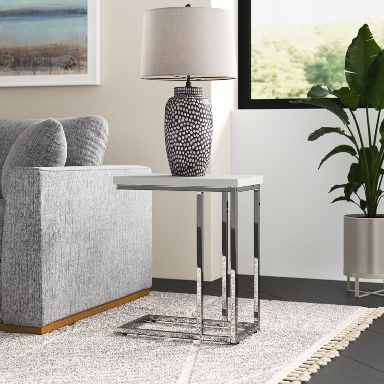 White and Chrome C-Shaped Sofa Side Tables Set of 2