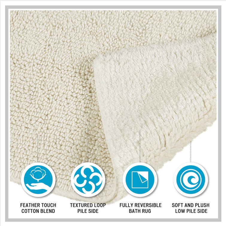 White Plush Cotton Reversible Bath Rug
