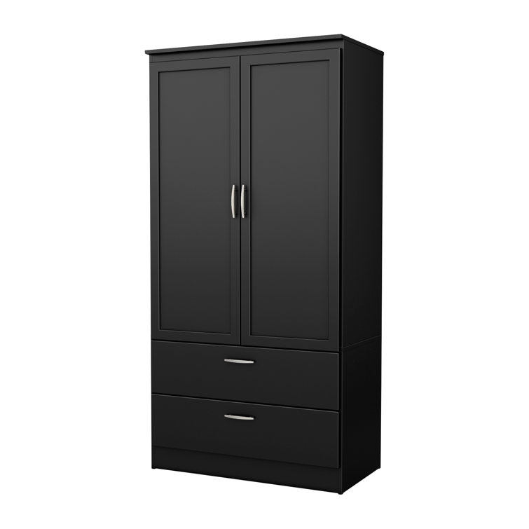 Pure Black Transitional Wardrobe Armoire with Mirror