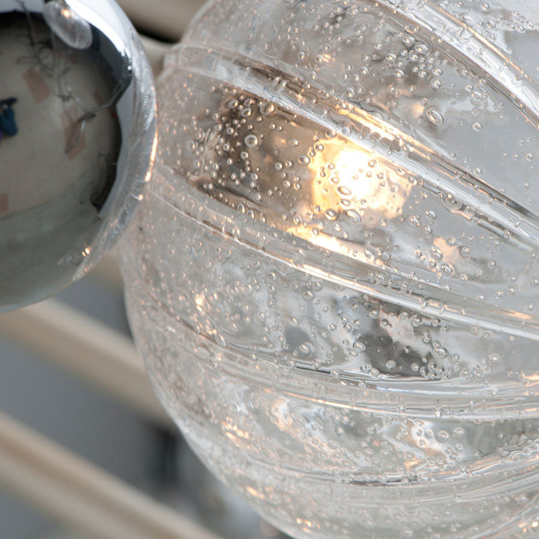 Silver Leaf and Chrome 4-Light Glass Globe Chandelier