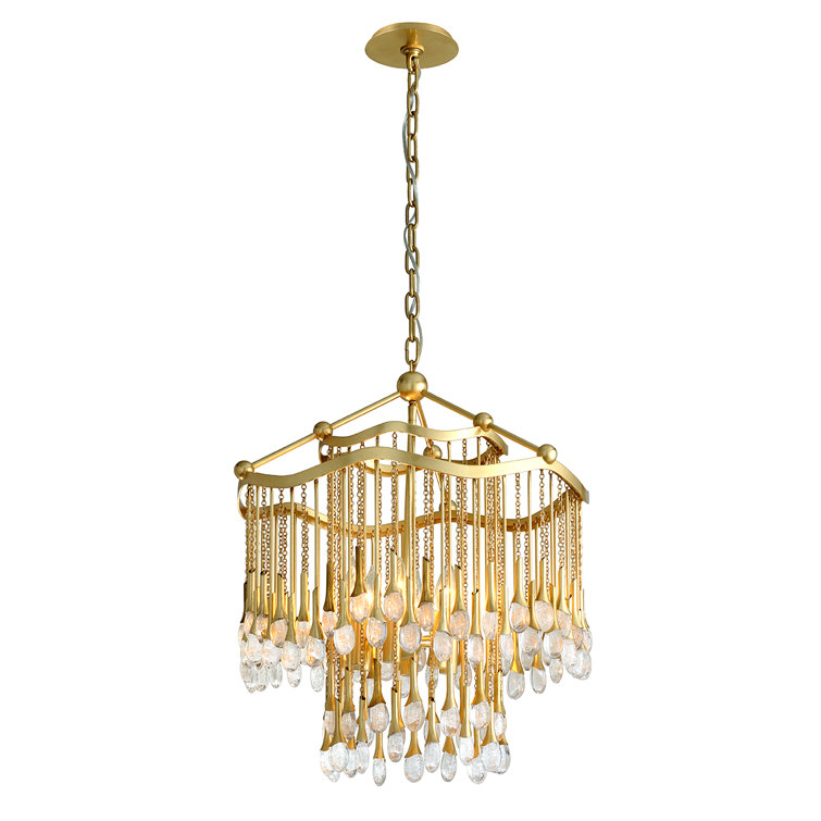 Kiara Gold Leaf Plug-In Crystal Chandelier, 23.25"