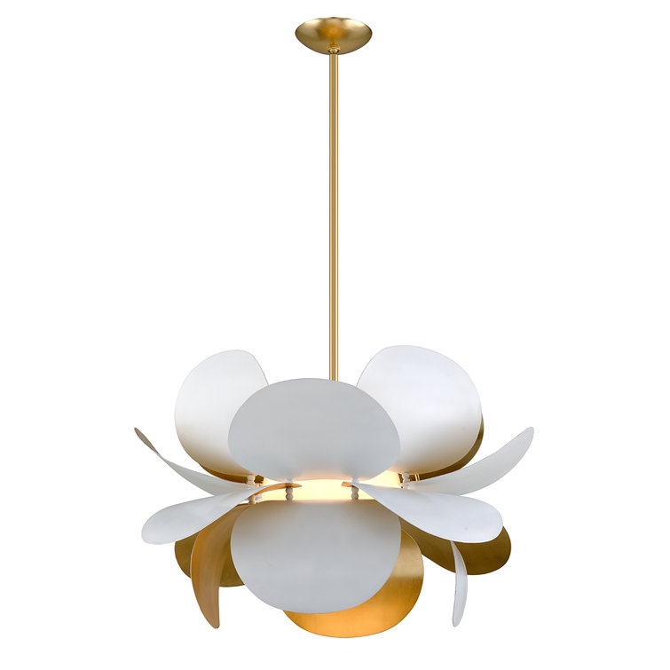Contemporary Gold and White Leaf 34" Geometric Glass Chandelier