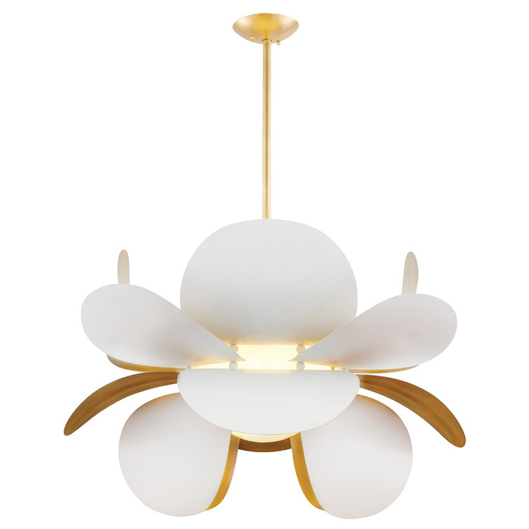 Gold Leaf and White 46" Glass Flower Chandelier