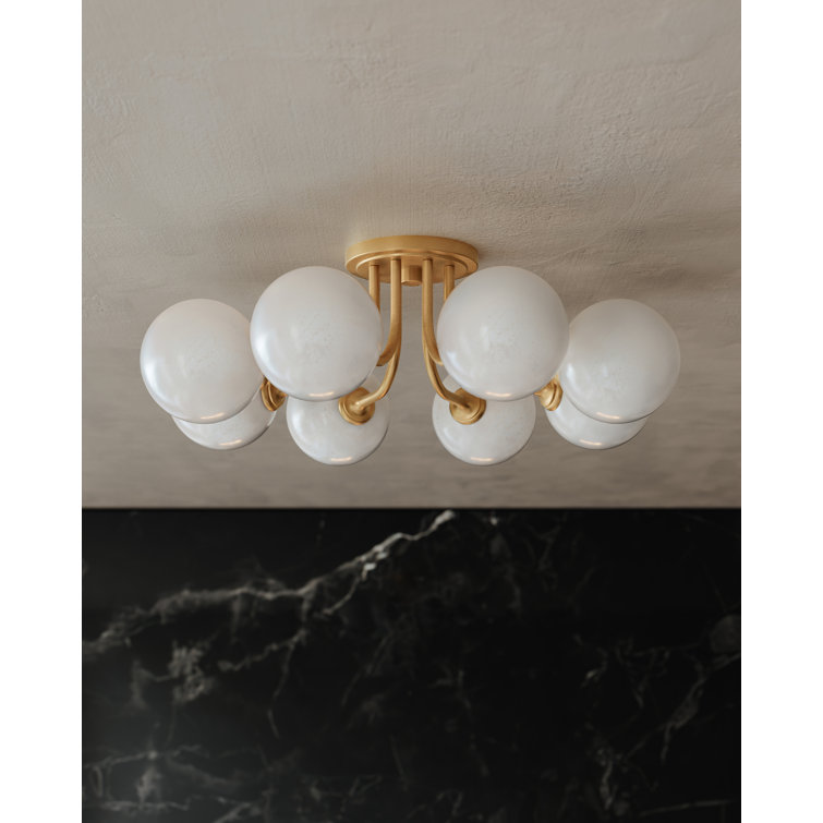 Vintage Gold Leaf Globe LED Semi-Flush Mount with Etched Glass