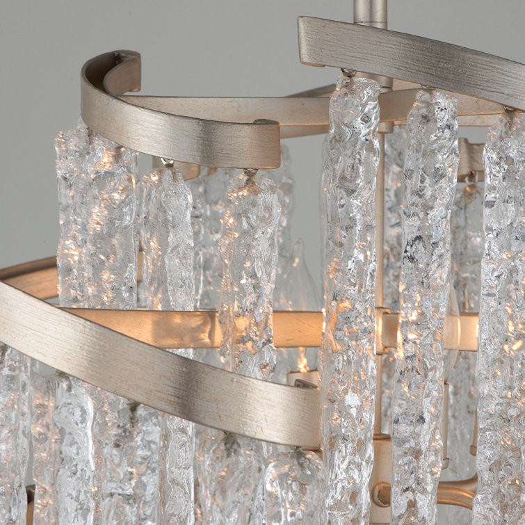 Mont Blanc Venetian Glass 13-Light Tiered Chandelier in Modern Silver Leaf