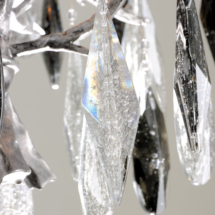 Elegant Blackened Silver Leaf 6-Light Crystal Chandelier with Smoke Glass Shades
