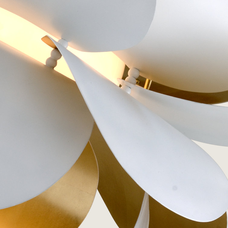 Contemporary Gold and White Leaf 34" Geometric Glass Chandelier