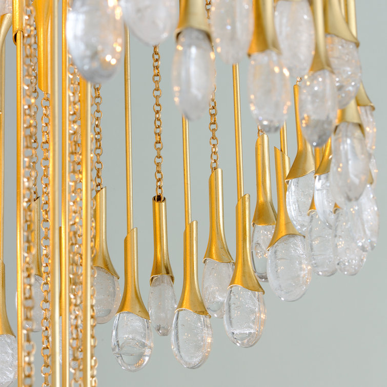 Kiara Gold Leaf Plug-In Crystal Chandelier, 23.25"
