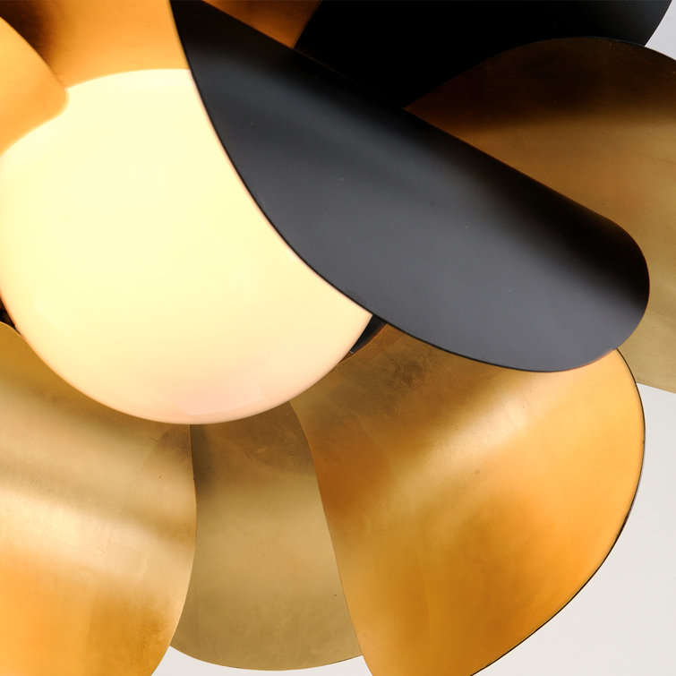 Contemporary Gold Leaf & Black Geometric LED Chandelier, 17.75"