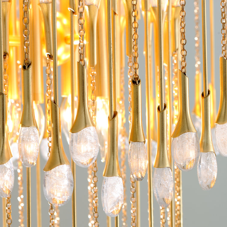 Kiara Gold Leaf Plug-In Crystal Chandelier, 23.25"