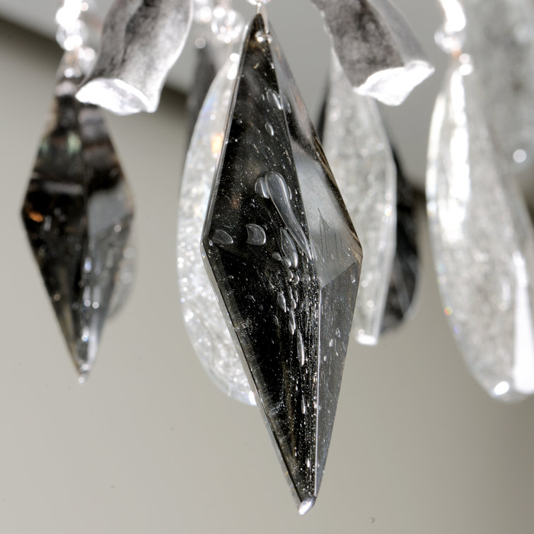 Elegant Blackened Silver Leaf 6-Light Crystal Chandelier with Smoke Glass Shades