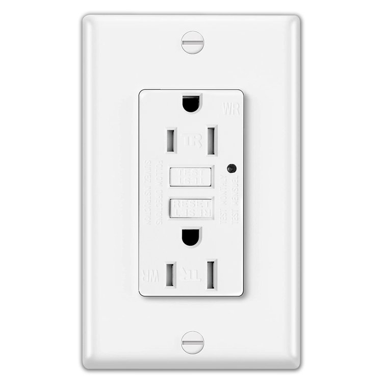White Tamper Resistant GFCI Outlet with Wall Plate and LED Indicator