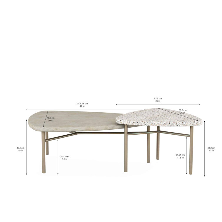 Beige and White Triangular Wood Cocktail Table