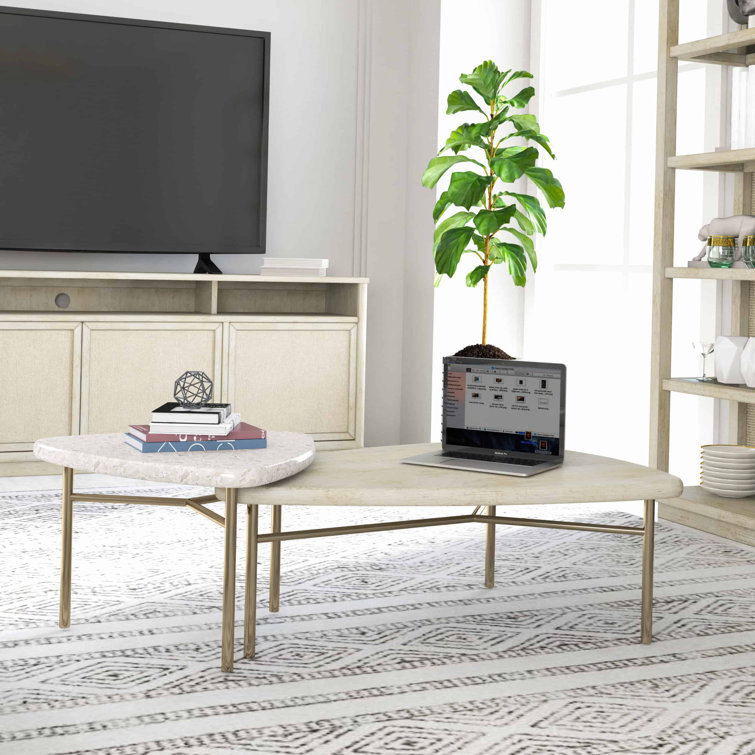 Beige and White Triangular Wood Cocktail Table