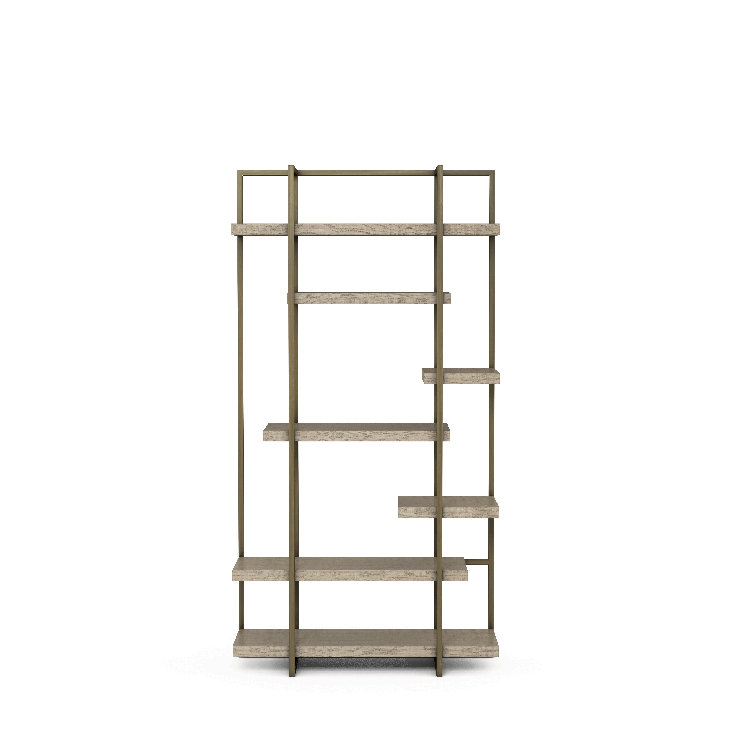 Shale and Bronze Metal Frame Etagere Bookcase