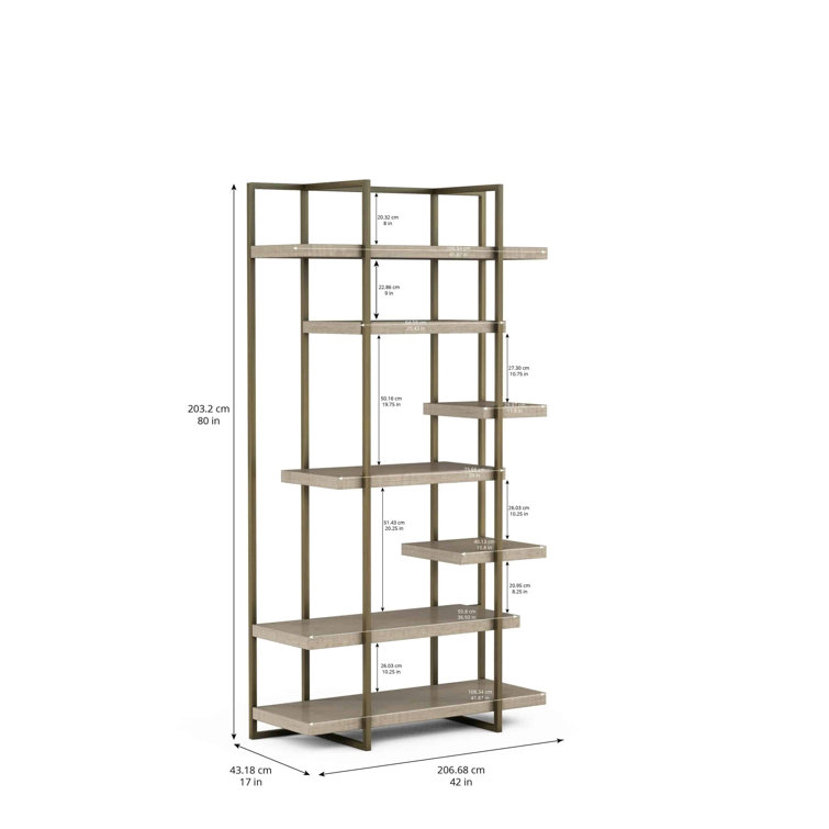 Shale and Bronze Metal Frame Etagere Bookcase