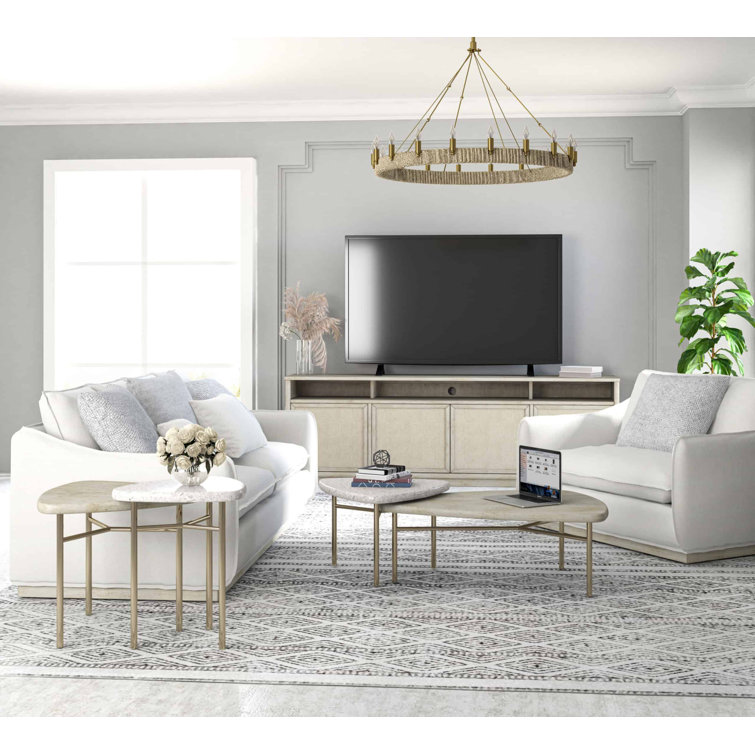 Beige and White Triangular Wood Cocktail Table