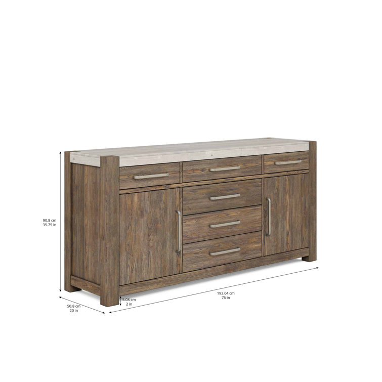Smoked Knotty Oak Veneer Sideboard with Metal Accents
