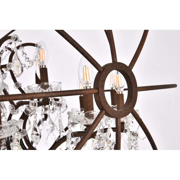 Geneva 44" Red Rusted 18-Light Globe Chandelier with Clear Crystals