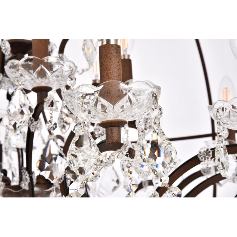 Geneva 44" Red Rusted 18-Light Globe Chandelier with Clear Crystals
