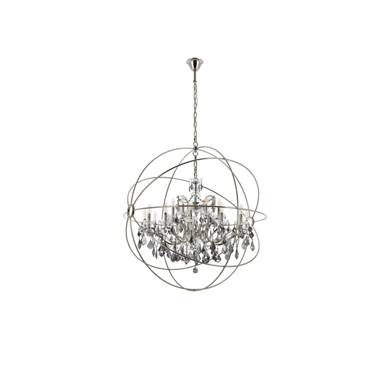 Geneva Polished Nickel 18-Light Globe Chandelier with Silver Shade Crystals
