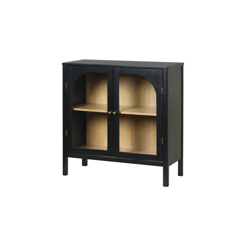 Mason Black and Oak Sideboard Buffet with Glass Doors