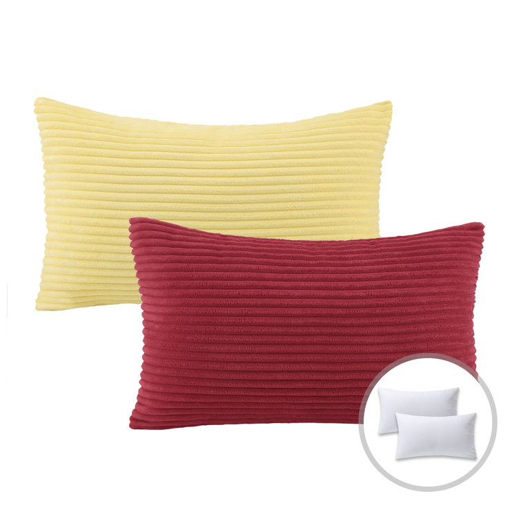 Yellow and Red Corduroy Striped Velvet Throw Pillow Set