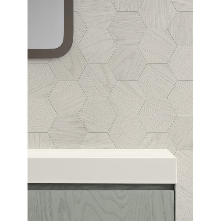 Eggshell Hexagon Stone Composite Peel & Stick Wall Tiles