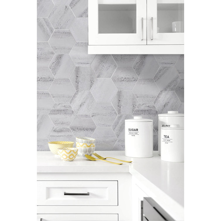 Alpine Gray Hexagon Stone Composite Peel & Stick Wall Tile