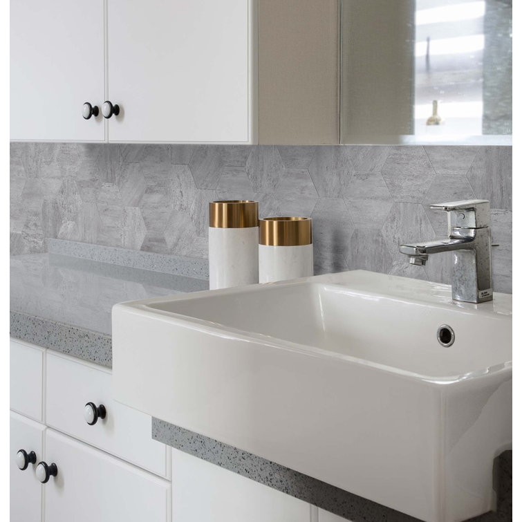 Bex 6" x 6.9" Mineral Gray Hexagon Peel & Stick Wall Tile