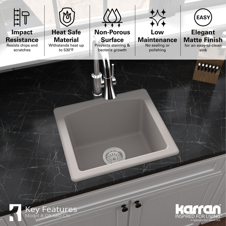 Concrete Quartz Composite 18'' Single Bowl Kitchen Sink