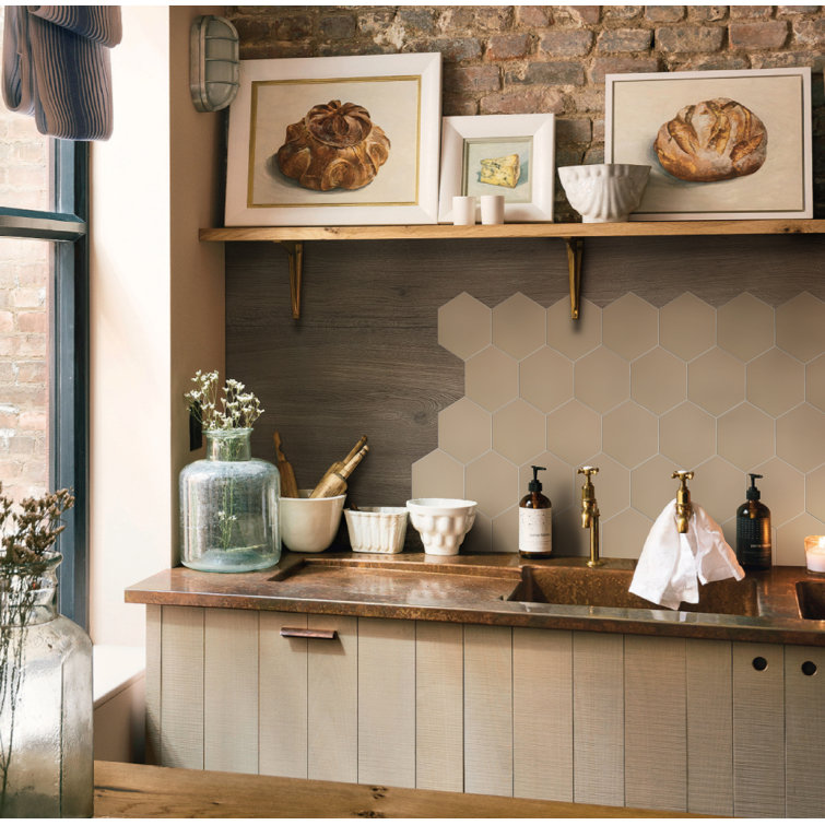 Latte Hexagon Stone Composite Peel & Stick Wall Tile