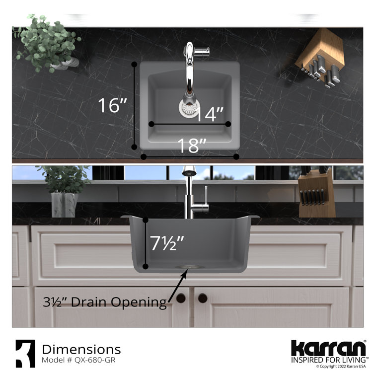 Gray Quartz Composite Single Bowl Drop-In Kitchen Sink