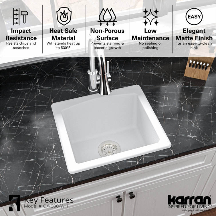 White Quartz Composite Single Bowl Drop-in Kitchen Sink