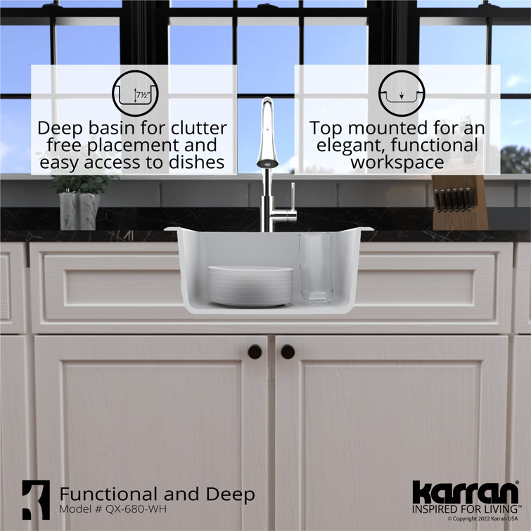 White Quartz Composite Single Bowl Drop-in Kitchen Sink